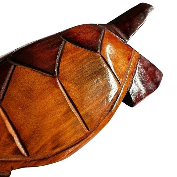 Vintage Sea Turtle Figurine Hand-Carved Wooden Two Tone 12" Long - Picture 7 of 12